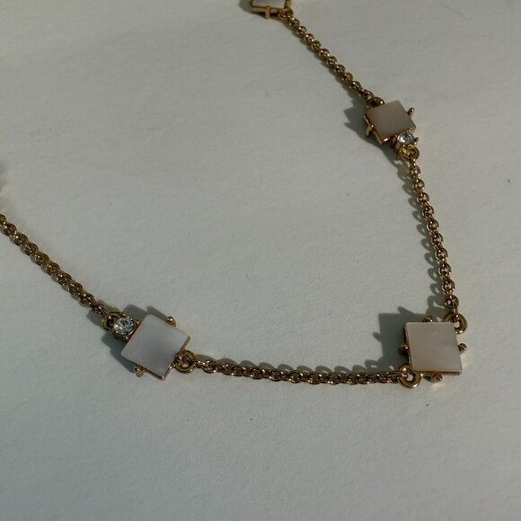 Kate Spade Gold-Tone Mother Of Pearl Necklace Crystal Accents Adjustable Chain - Picture 14 of 16